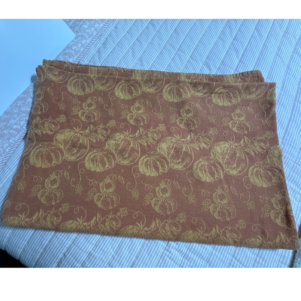 Autumn Pumpkin Jacquard Tablecloth Rust Gold Thanksgiving Harvest 79x58